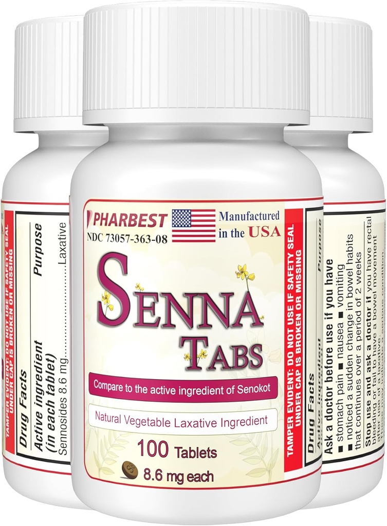 Senna Tablet 100 Ct. | ירקות טבעיים Laxative [Made in USA] | Laxatives for Constipation, קול ניקוי, Detox ניקויse, Constipation Relief for Adults Kids 8.6 מ"ג, St Softener Plus (1בק)