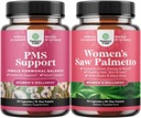 PMS Support and Saw Palmetto for Women - DIM, Chasteberry, Black Cohosh & Ashwagandha for Period Cramps, Bloating, Mood Swing and Saw Palmetto Extract with Maca Root & Biotin