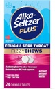 Alka-Seltzer Plus Cough & Sore Throat Fizzy Chews, kein Wasser benötigt, Auf die Go Sore Throat Relief für Erwachsene, Himbeere Geschmack, 24 Count