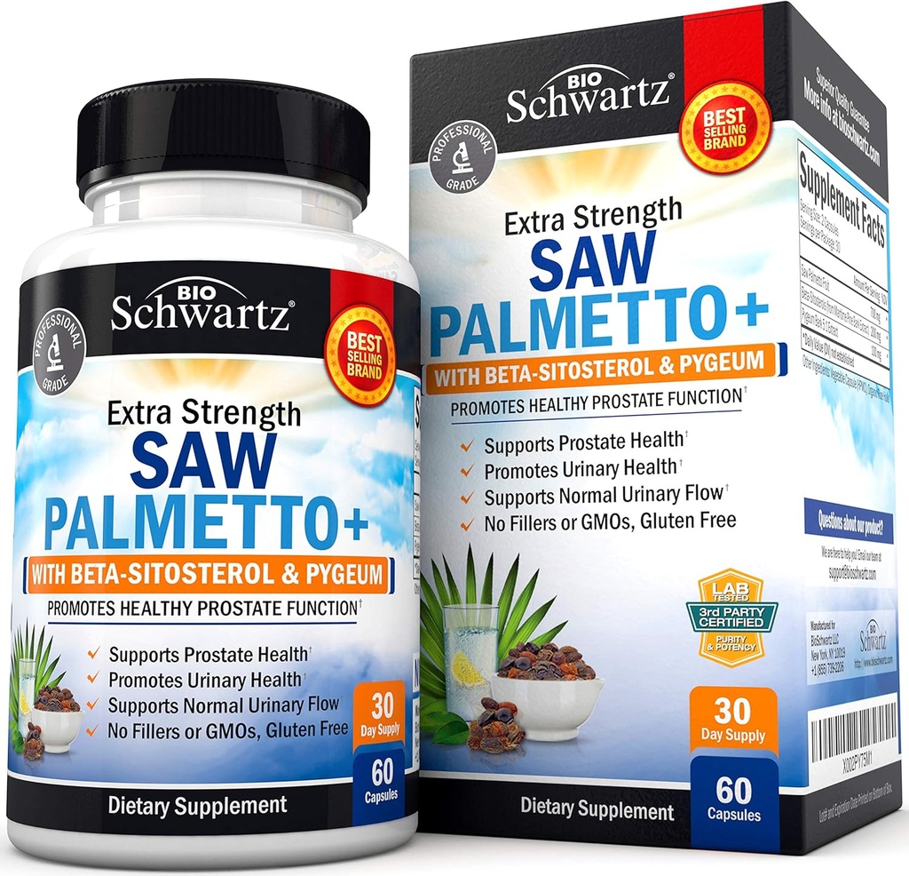 Saw Palmetto for Men with Pygeum Bark Creet and Beta-Stosterol - สนับสนุน Proates Procational and Prots Procational Process Associence - Perinary Health and Airly Uriginary Flow - GMOLO Gluten Free 60 Ct