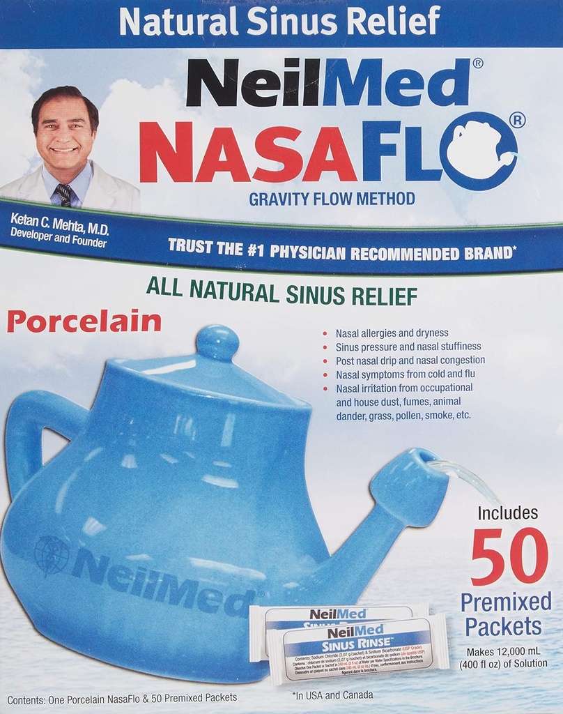 Neilmed Nasaflo Porcelain Neti Pot, 50 Conte (ambalaj poate varia)