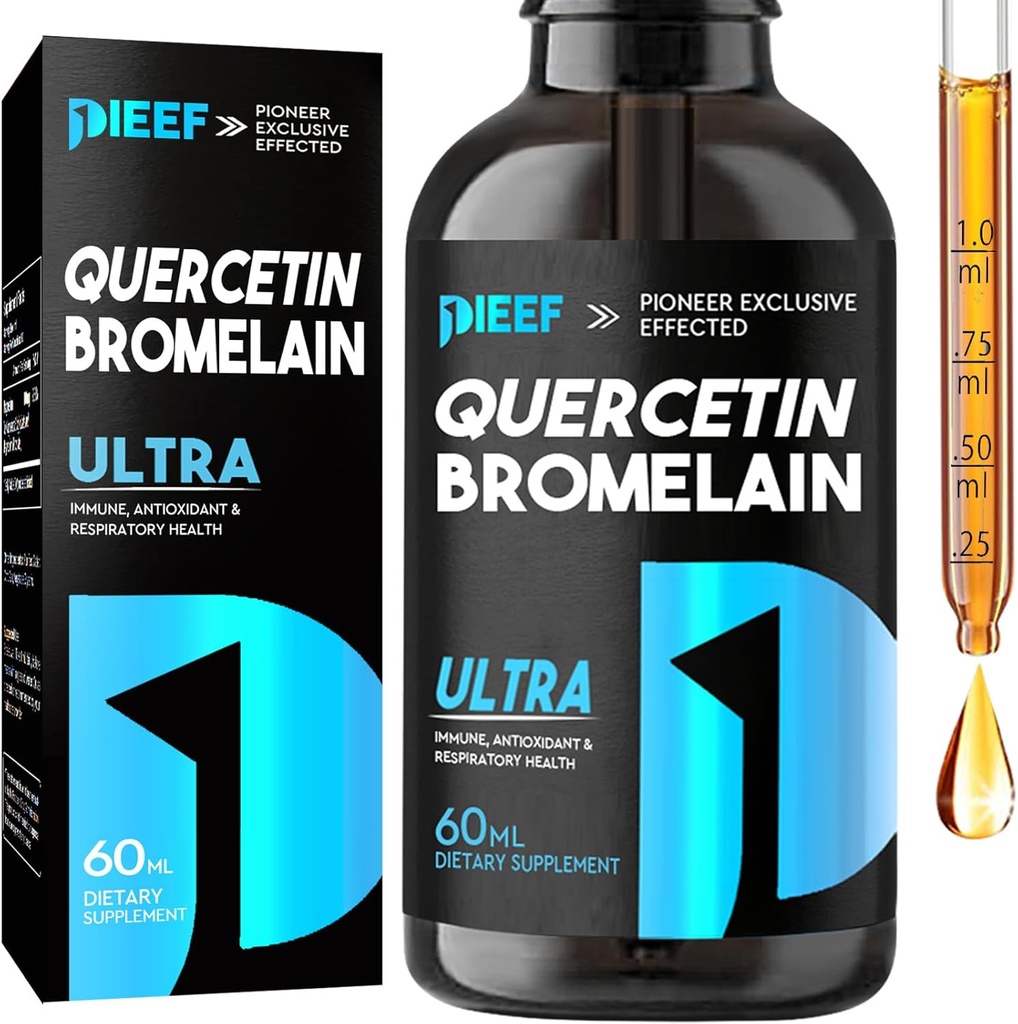 Quercetin Bromelain Liquid Drops, Quercetin Supplements 1000mg, Respiratory Health Immune Complex Support, 7-in-1 Quercetin Liquid Drops Zinc-ekin