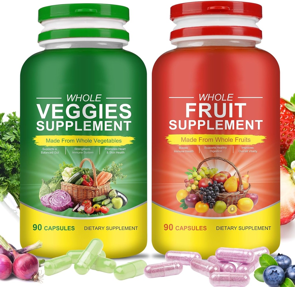 Fruit en groenten Supplementen - 2 flessen 180 Totaal Vegetarische Capsules 