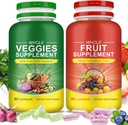 Fruits & Vegies Suplemen - 2 Bottles 180 Total Vegetarian Capsules 12.4; Balancially Vitamin Supplemen Diet Nutrisi, Lngreains Tercampur Vitamin & Mineral Whole Food Suplemen