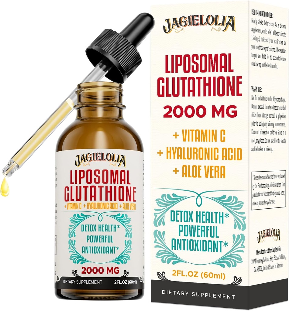 Liposomal Glutathion Liquid 2000MG Antioxidant Detox Supplement for Women & Men, Aging Defense, Liver Function & Energy, with Hyaluronic Acid + Aloë Vera + Vitamine C, Natural & Vegan, 2 FL.OZ