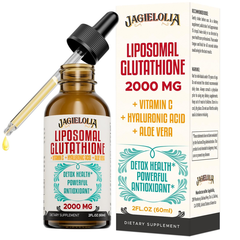 Liposomal Glutathione Liquid 2000MG – Antioxidant Detox Supplement for Women & Men, Aging Defense, Liver Function & Energy, with Hyaluronic Acid + Aloe Vera + Vitamin C, Natural & Vegan, 2 FL.OZ