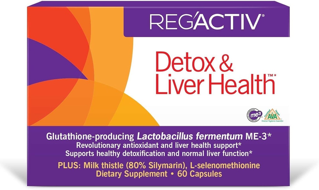 REG'ACTIV Detox & Liver Здоров'я, 60 Капсули, з Глютатіоном, що виробляє Lactobacillus fermentum ME-3