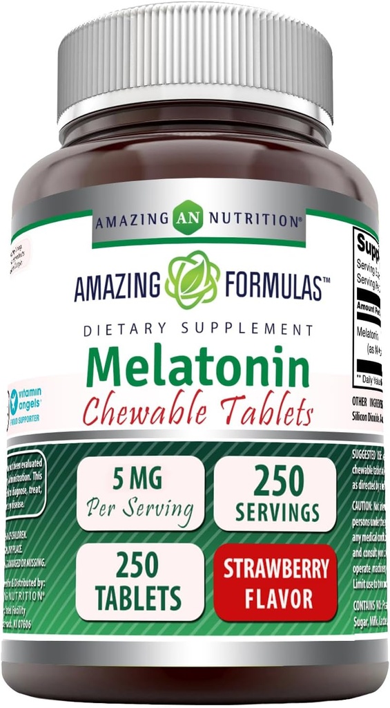 Incredibile Formulas Melatonin Chewable Supplement | 5 Mg Per Serving | 250 compresse | Non-GMO | Gluten-Free Made in USA (Strawberry Flavor)