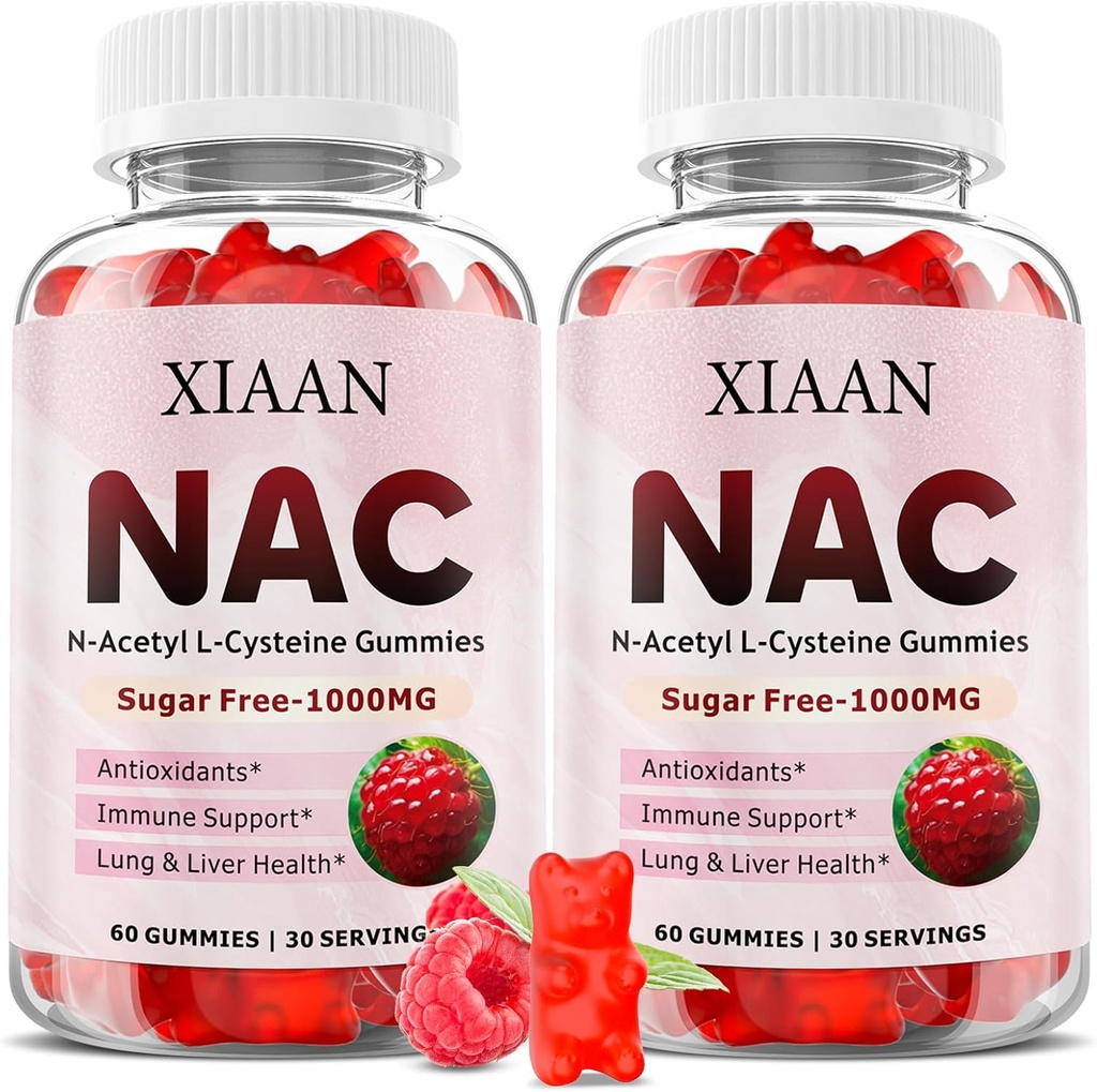NAC Gummies for Kids ' Adults, N Acetyl Cysteine 1000mg NAC supplement for Antioxidants ' Immune Support, Lung ' Liver Health, Raspberry Flavor 120 count