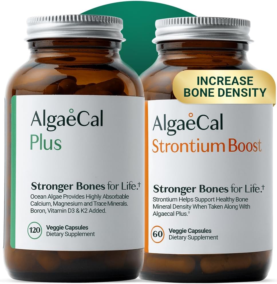 AlgaeCal - Bone Pack for Bone Density rise, Y tế hỗ trợ cây Calcium & Strontium, vitamin K2 (100mg), D3 (1600 IU), Magnesium & 16 chất dinh dưỡng thiết yếu