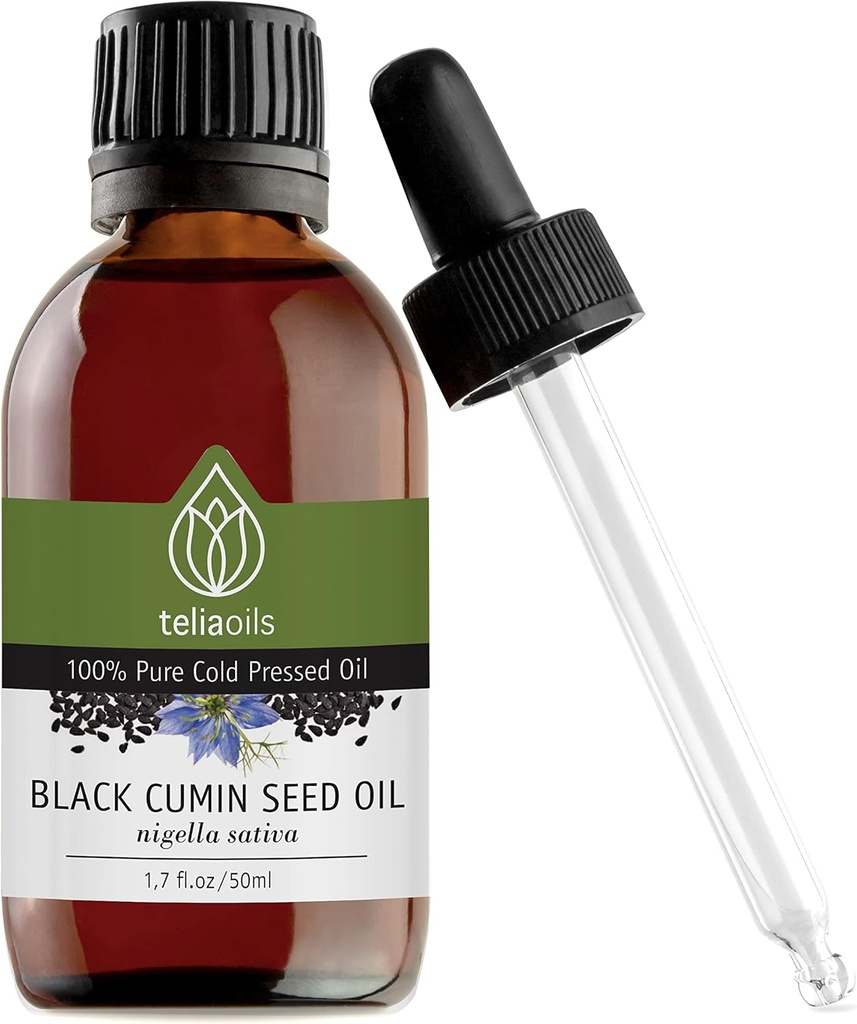Teliaoils Black Seed Cumin Oil, 100% Pure, Natural, Cold Pressed, Rich i Omega-3 & Omega-6 fettsyror och polyfenoler Premium Grade, För hud, Nails & Hair, en utmärkt Antioxidant