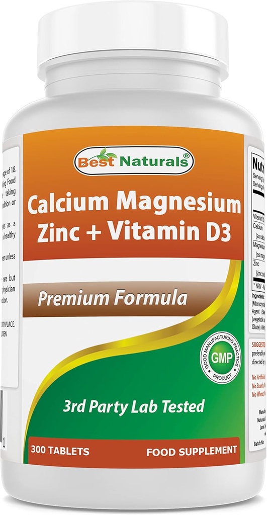 Los mejores naturales de calcio de magnesio Zinc con vitamina D3, 300 tabletas - calcio 1000 mg, magnesio 400 mg, zinc 25 mg &amp; D3 600 UI por servicio (3 tabletas)