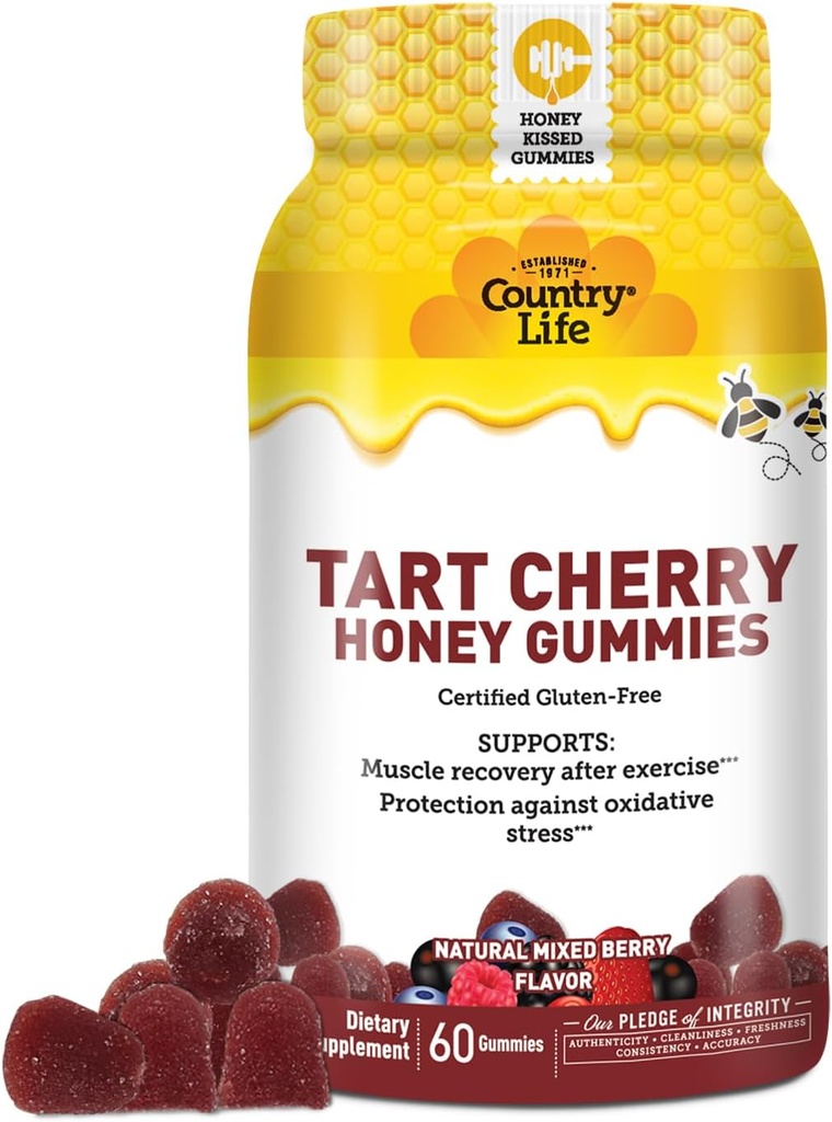 Maa Life® Tart Cherry Honey Gummies - Ei-GMO - Certified Gluten Free - Certified kasvissyöjä AVA ...