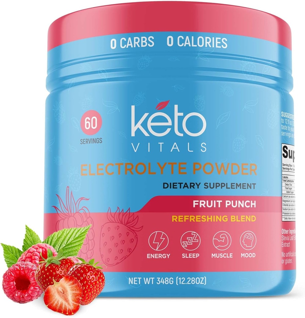 Keto Vitals Keto Electrolytes Powder Keto-Friendly Eletrolytes com potássio, magnésio, sódio, cálcio, eletrólitos de açúcar grátis