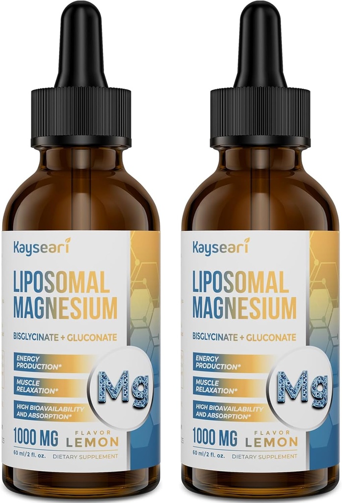 High Strength Liposomal Magnesium Drops, Easily Absorbed Chelated Forms of Magnesium Bisglycinate and Magnesium Gluconate, 60ML Lemon Flavored Liquid Drops