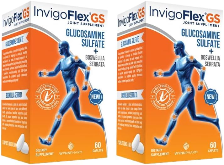 INVIGOFLEX Glükoosamiinsulfaat (karpide vaba, naatriumivaba ja taimetoitlane ohutu) Mitte-GMO, Gluteenivaba - koos Boswellia Serrata - Premium Joint Supplement GS - 2 Pack