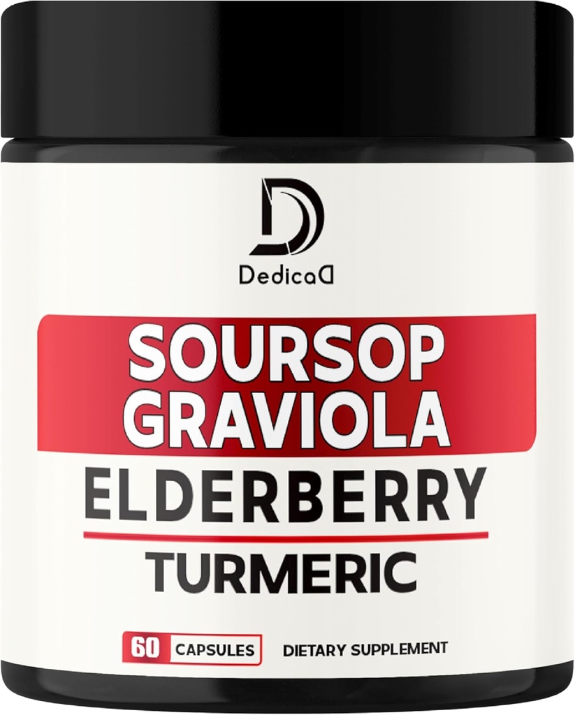 11en1 Graviola Sourop Capsules - mélangé avec Elderberry, curcuma, gingembre, chardon de lait, canneberge et plus - Support Positive Mood, Immune System & Body Management