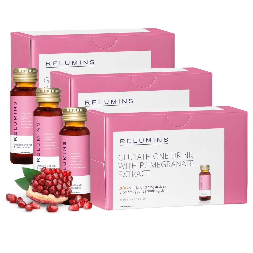Relumins Glutathione Shots | Inner Glow Mother's Day Wellness | USA's No.1 Liquid Glutathione Drink with Collagen & Antioxidant Boost for Radiant Skin | Pomegranate Flavor | 30 Bottles x 50ml