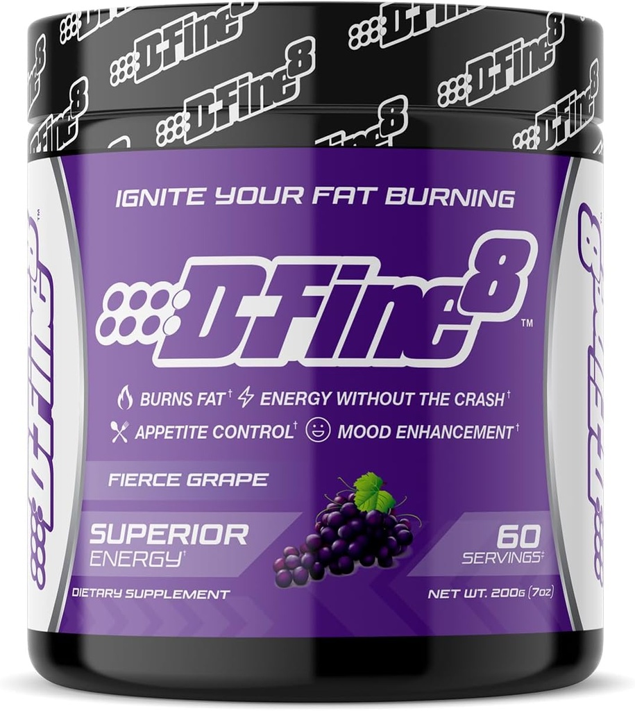 Thermogenic Pre-Workout Energy Powder & Shredding Supplement, Boost Energy Mood & Focus, Sugar Free, innehåller Senactiv, Endurance, 300mg koffein, N-Acetyl-L-Tyrosin (Fierce Grape)