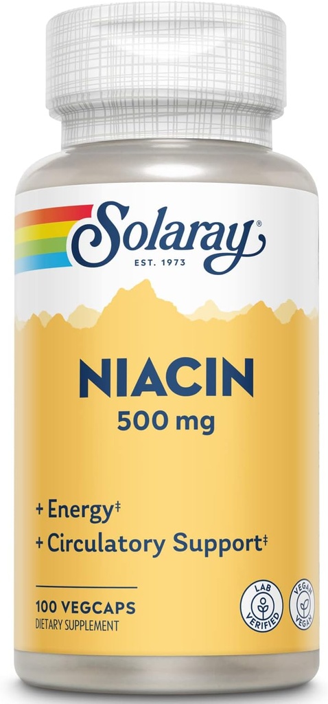 SOLARAY Niacin 500 mg, Vitamin B3 , Skin Health, Nervous System Circulation Support | 100ct
