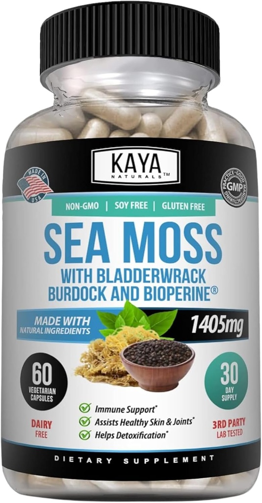 Kaya Naturals Sea Moss - Liikkuvuus täydentää miesten ja naisten - Burdock Root, Irish Moss, Blackderwrack, ja BioPerine - liikkuvuus terveys ja immuuni Boost, 60 Count