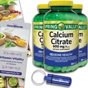 Spring Valley Calcium Citrate Tablets Dietary Supplement 600 מ"ג 300 Ct 3 pk Choice Bundle (900 Total) + ויטמין Guide & Pill Container (5 פריטים)!