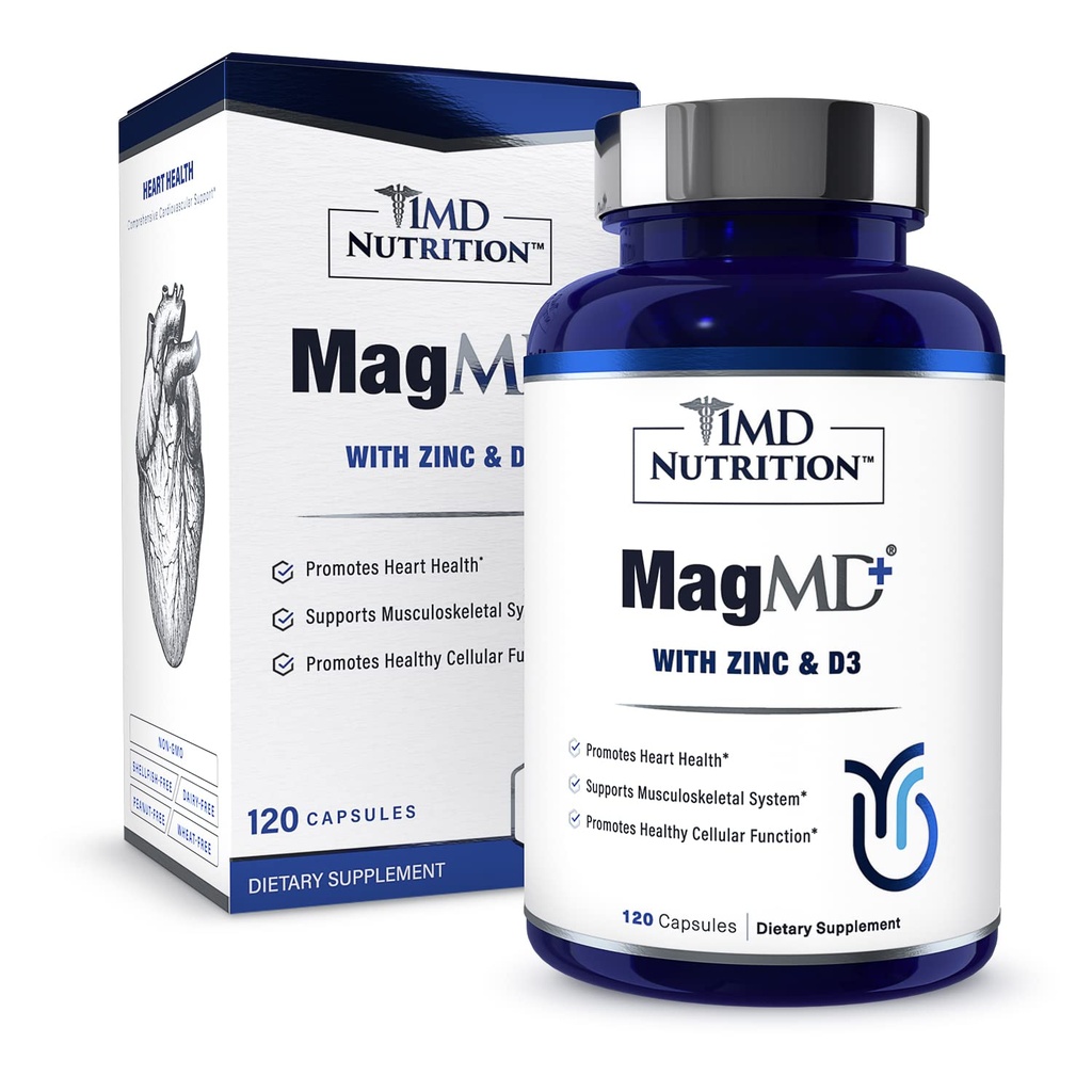 1MD Nutrition MagMD Plus - Magnesium with Zinc & D3 | Promotes Heart Health, Supports Bone & Muscle Strength, and Aids Immune System - 120 Ct