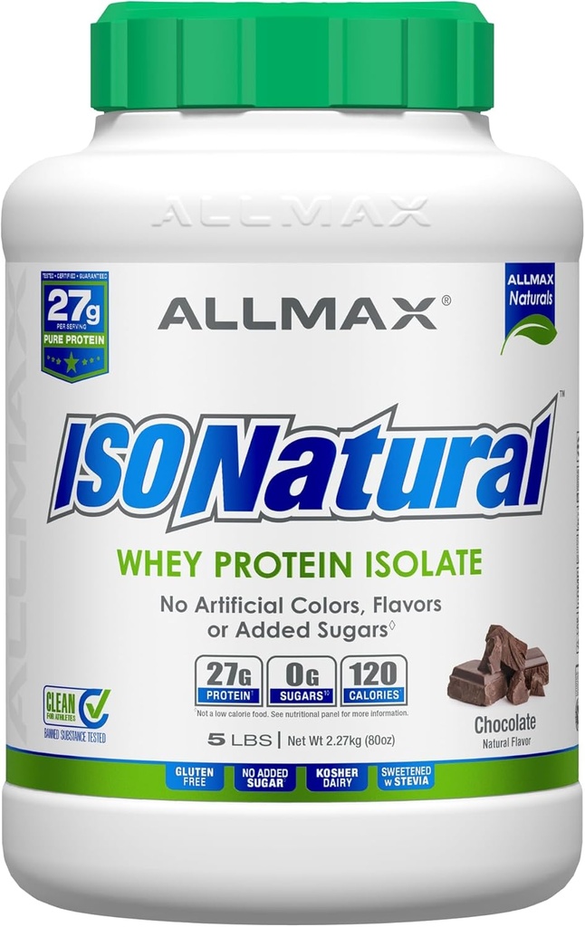 AllMAX ISONATURAL Whey Protein cô lập, Chocolate - 5 lb - 27 gm của protein Per Soop - Zero Fat & Sugar - 99% Lctose Free - với Prebiostics - Không có Flavors - Approx. 73 người hầu việc.