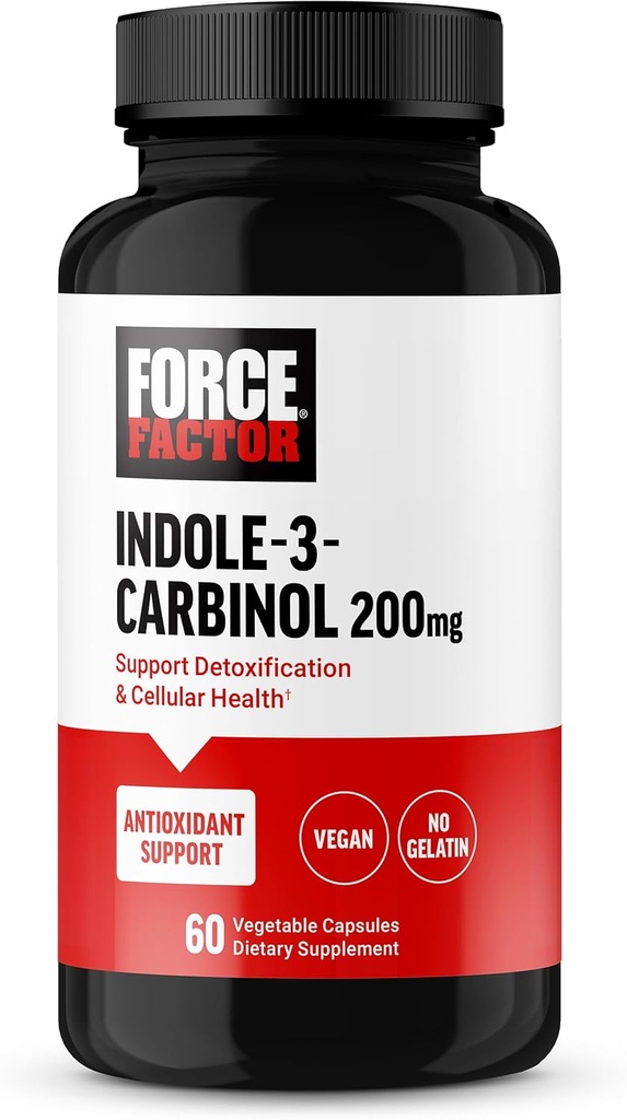 FORCE FACTOR Indole 3 Carbinol 200mg Detox und Antioxidante Ergänzung, Detox für Männer und Frauen mit Antioxidantien, Klinisch untersucht Dose, Vegan, No Gelatin, 60 Kapseln