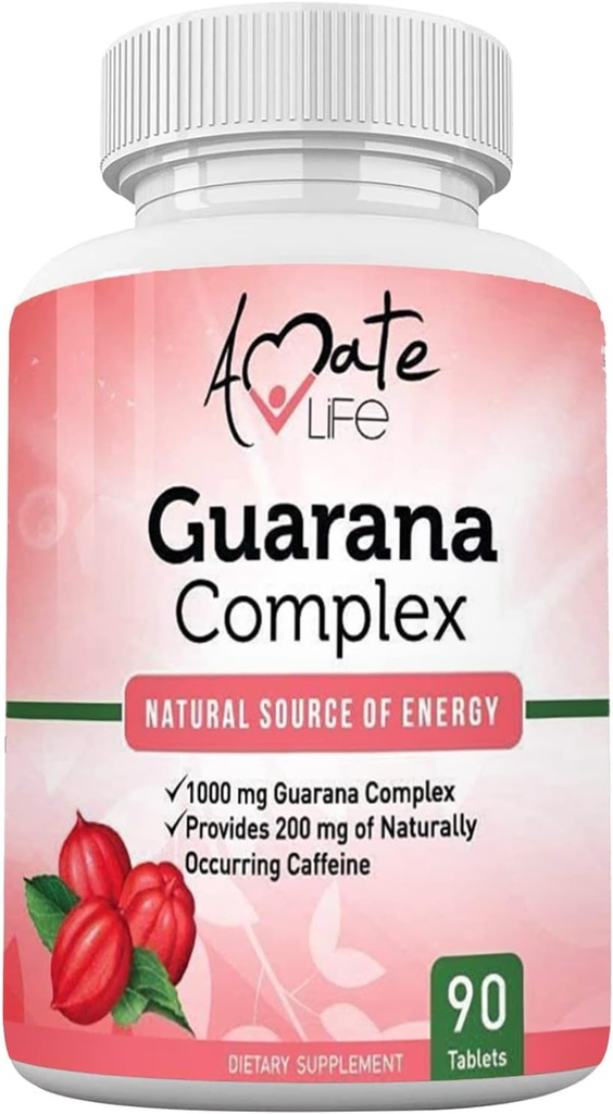 Amate Life Guarana Complex - Guarana Complex Energizer - Kofeiini Energizing Supplement - Energian lähde - Kasvava mieli toimintoja täydentää - 1000mg Guarana - 90 tablettia