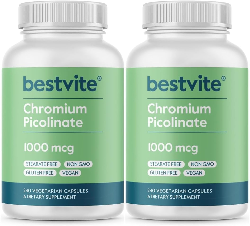BESTVITE Kroompikolinaat 1000 mcg (480 taimekapslit) (240 x 2) - Stearaadid puuduvad - dikaltsiumfosfaat puudub - vegan - gluteenivaba - mitte-GMO