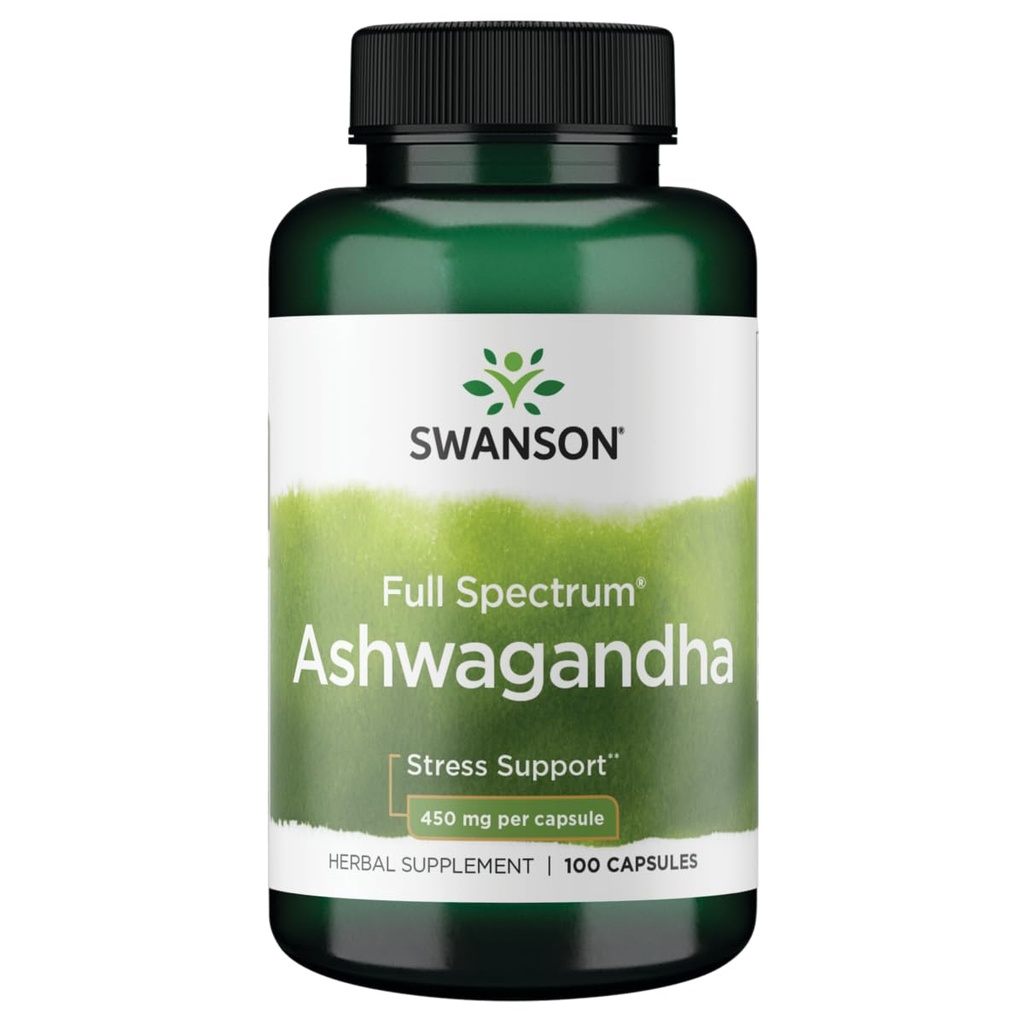 Swanson Full Spectrum Ashwagandha - Natural Stress, Energy, Sleep & Immune Support* - Traditional Ayurvedic Supplement - Gluten-Free & Non-GMO - 100 Vegan Capsules