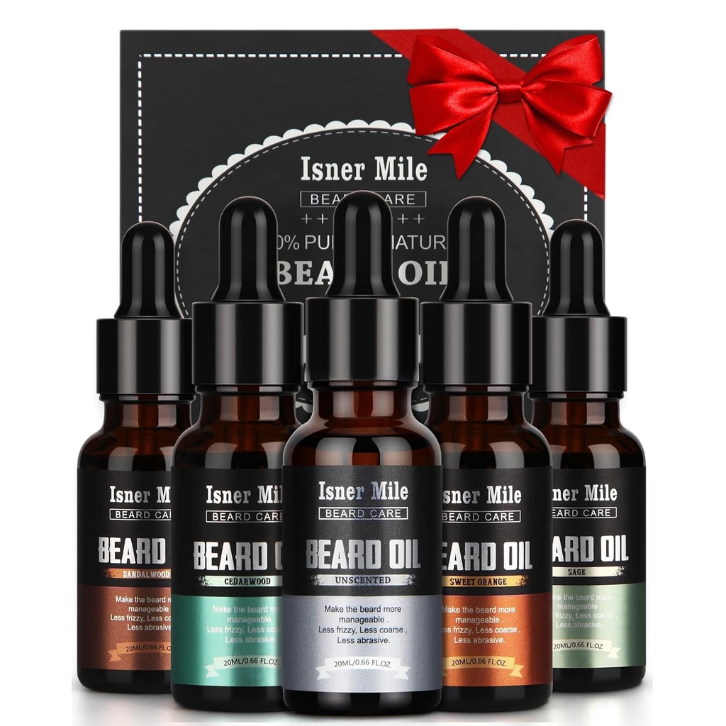 ISNER MILE Beard Oil Kit pro muže Conditioner: Cedarwood Sandalwood Sage Orange Unpartented, Mustaches Soften Moisturizing, Valentines dárky pro něj manžel, Otcové Narozeninové dárky pro tátu Muži Přítel