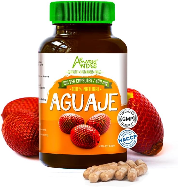 Andes Aguaje Capsules - phụ nữ y tế hỗ trợ và Hormone Prover - Wildched ở Peru và có nguồn từ - Non GMO, Fairly Trading & Gluten - Buriti 100 Pills (400mg)