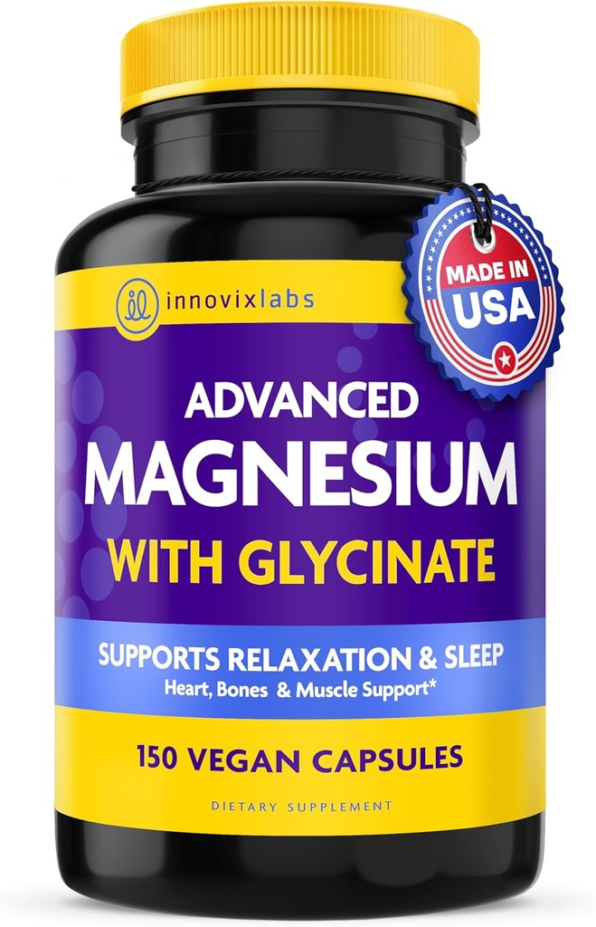 InnovixLabs Capsules de magnesio avanzado - 150 Ct, 210 mg - glicinato e malato Chelado - alta absorción, promove a relaxación, ósos, saúde muscular, suplementos de sono malte vegano