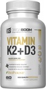 Vitamina D3 K2 Calcio Suplemento - Vitamina D 5000 UI + Vitamina K2 MK7 100 mcg, Bone Strength & Heart Health Supplements for Women &amp; Men, D3K2 Teeth Vitamins with Bioperine, US-Made Non-GMO 60 Cap