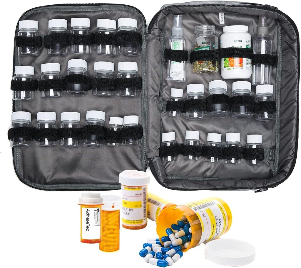 Sac de médecine Pill Organisateur de bouteille Cas de voyage pour les hommes Femmes Organisation de stockage de médicaments Prescription Med Manager Water Bouteille Vitamine Drug Carry Case XL Large Locked Locked Pretty Potable