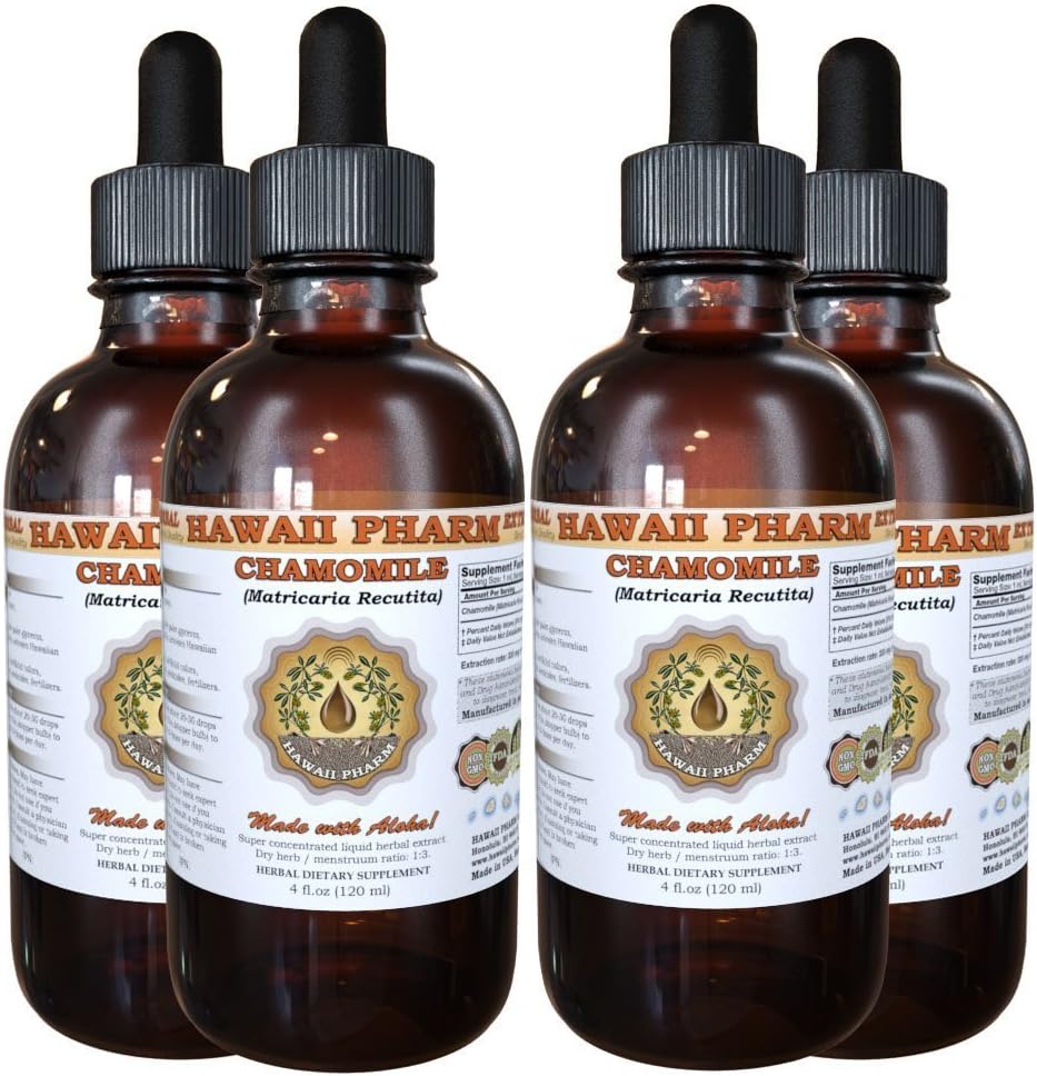 Chamomile Liquid Extract, Organic Chamomile (Matricaria Recutita) Tincture Supplement 4x4 oz