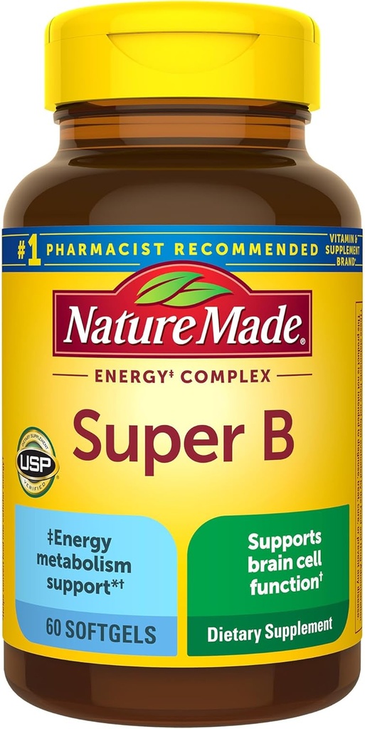Nature Made Super B Energy Complex,脑细胞功能支持的饮食补充,60 Softgels,60天供应