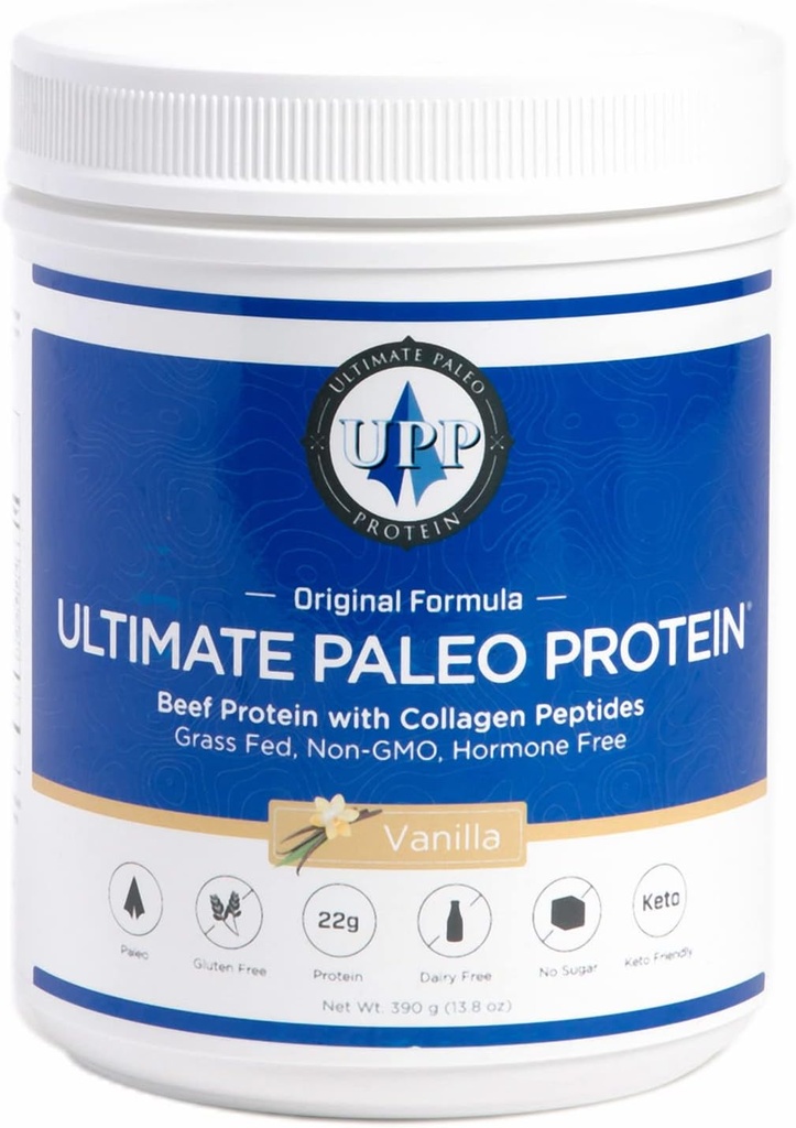 Ultimate Paleo Protein Powder | Premium Grass Fed Beef Protein med Collagen Peptides | Paleo Friendly, Gluten Free, Keto Friendly, No Artificial Sweeteners or Preservatives - Vanilla, 15 Servings