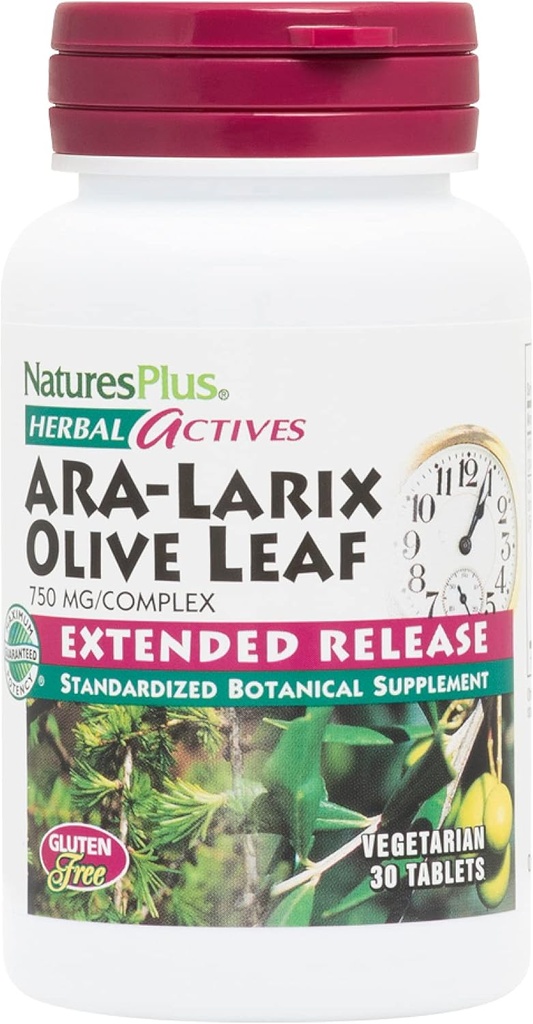 NaturesPlus Herbal Actives ARA Larix Olive Leaf - 30 tabletten - Immune Support Supplement, Uitgebreide Release Botanical Complex - Vegetarisch, Glutenvrij - 30 porties