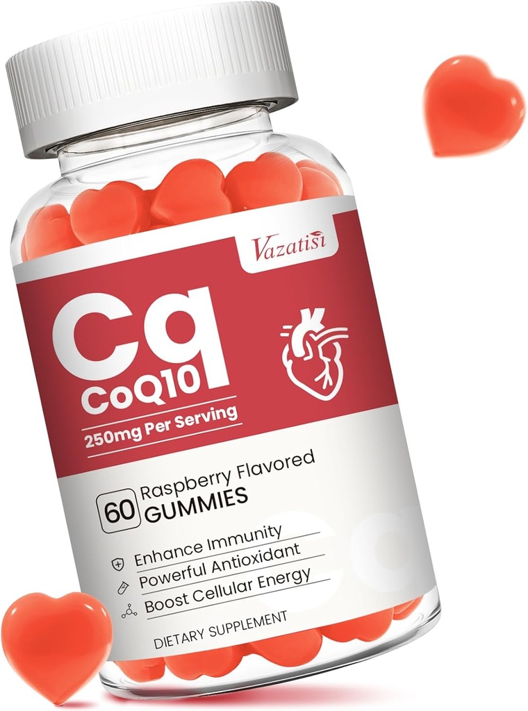 Yüksək Aboreksiya CoQ10 Gummies 250 mq, Plus Omega-3, Cellular Energy, Brain & Antioksid üçün Vitamin B3, 5X Better Aboreksiya Coenzyme Q10 Ekstr, Raspberry Flavored - 60 Cts