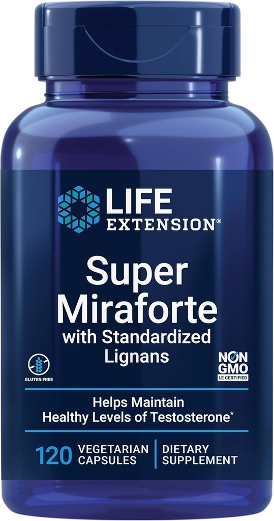 Life Extension Super Miraforte with Standardized Lignans, chrysin, Nettle Root, Muira puama, maca, sink, Testosteron Faydaları üçün Focused Formula, Vegetarian, Gluten-Free, Non-GMO, 120 Kapsüls
