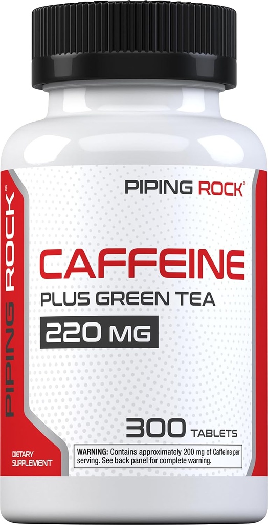 Piping Rock Caffeine Pills 220mg | 300 Tablet | Supplement with Green Tea Extract | Vegetarian, Non-GMO, Gluten Free