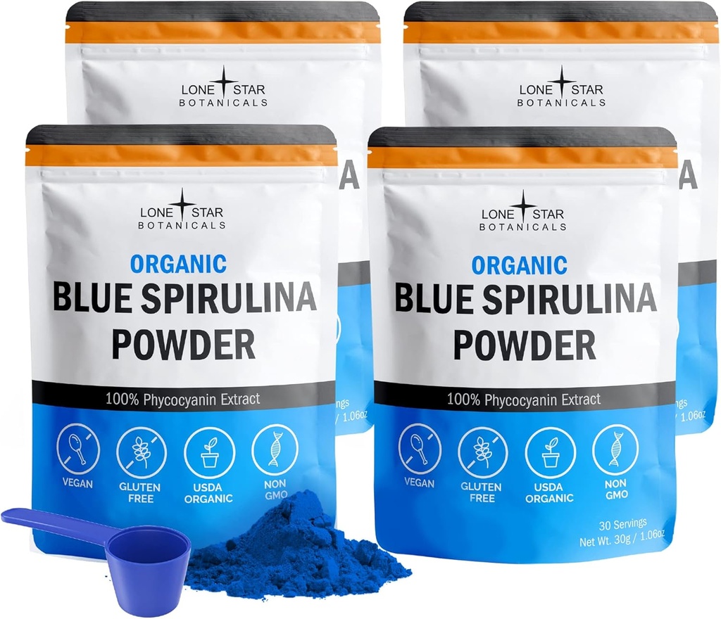 Powder Blue Spirulina Organik, 120% Pelayan - 100% Murni Bluegae-Hijau, Warna Makanan Alam untuk Minuman & Protein - Non GMO, Gluten- Bebas, Vegan + USDA Disertifikasi, Tanpa Bau Ikan