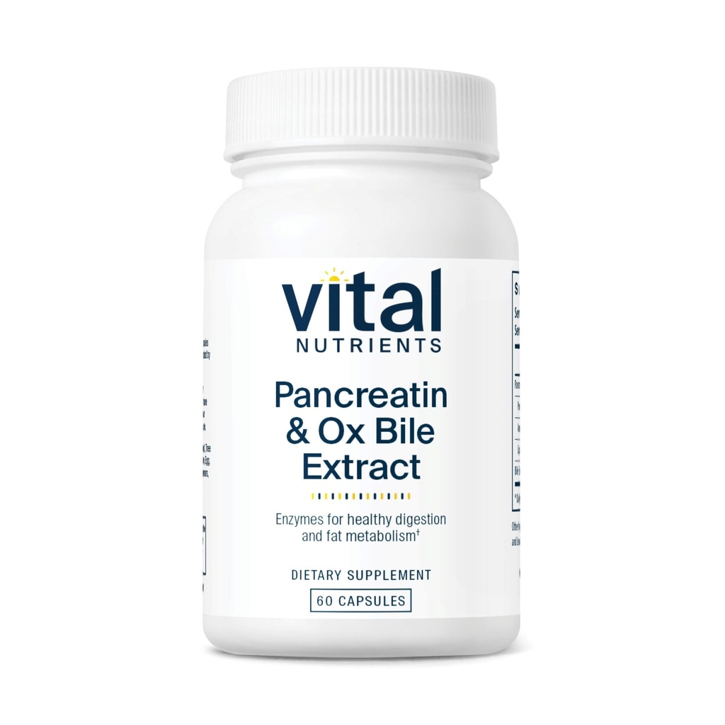 Vital Nutrients Pancreatin & Ox Bile Extract 500mg - Natural Digestive Enzymes for Women & Men - Supports Digestion of Protein, Fat, and Carbohydrates*- Gluten, Dairy & Soy Free - 60 Capsules