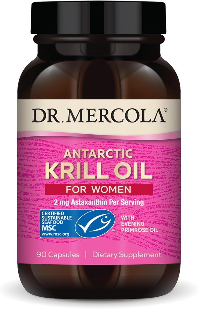 Dr. Mercola Krill Petroli per a Dones - 2 mg Astaxantin - MS Certurat - ajuda amb el cervell, l' aparença i els sistemes de comunicació - amb Omega-3 - No- Guten- Free & Soy-Free - 90 Capules (30 Servings)
