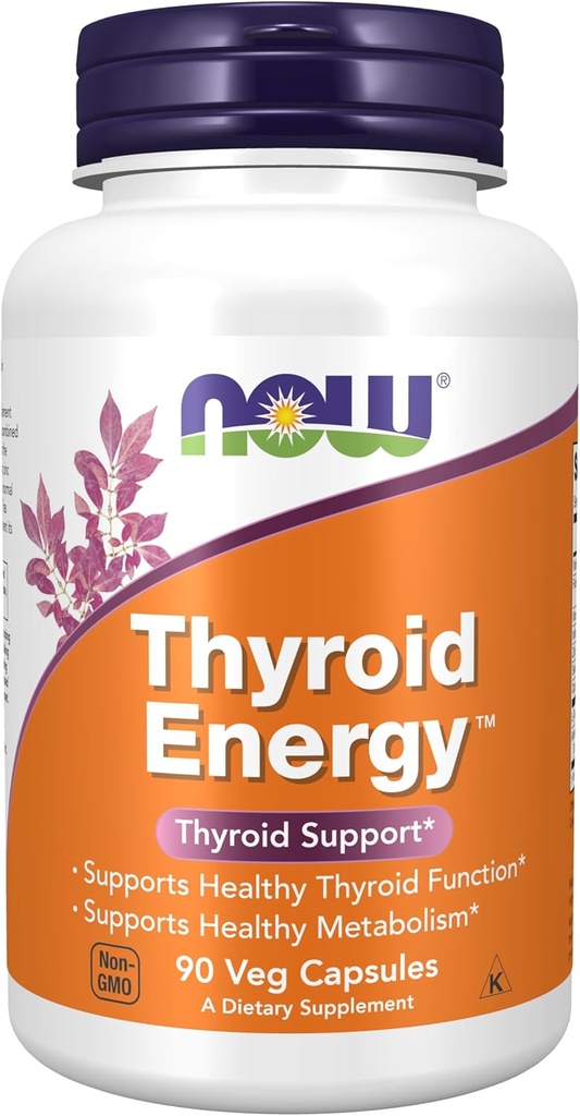 NOW Foods Supplements, Thyroid EnergyTM, Iodine e Tirosina mais Selênio, Zinco e Cobre, 90 Veg Cápsulas