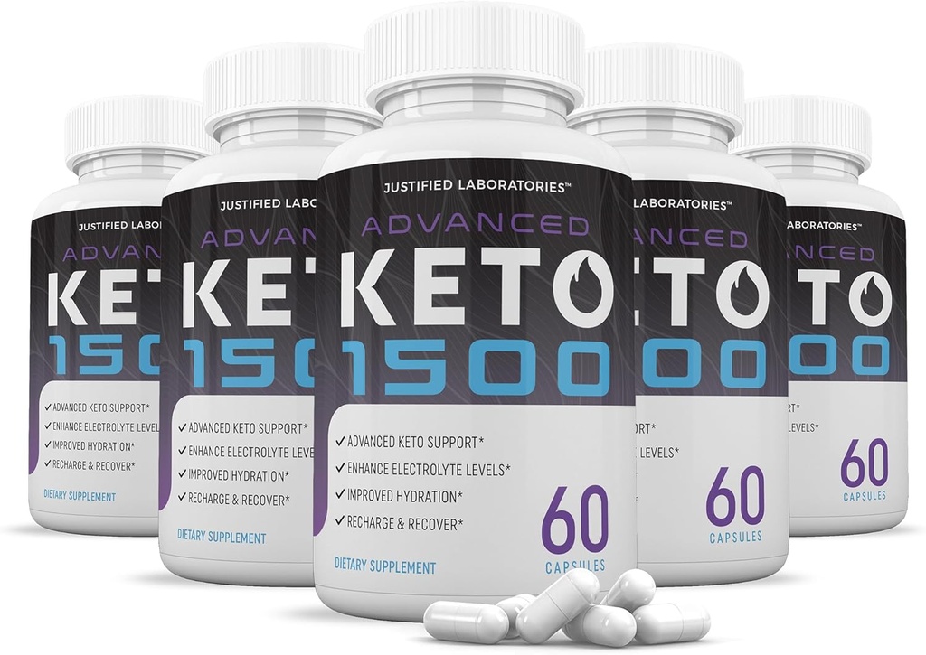 (5 Pack) Advanced Keto 1500 Keto Pills 1275MG New & Improved Formula Contains Apple Cider Vinegar Extra Virgin Olive Oil Powder Green Tea Leaf 300 Capsules