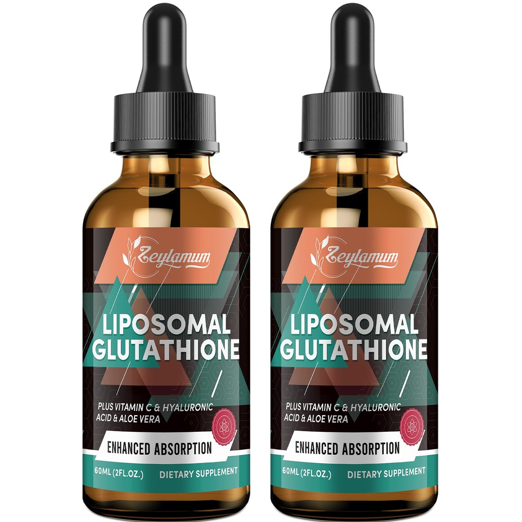 2000MG Liposomal Glutathione Liquid Drops, Ultra High Absorption, Natural Detoxification, Immune System & Skin Support*, L-Glutathione, Vitamin C & Hyaluronic Acid, Capsules Alternative, 4.05 OZ